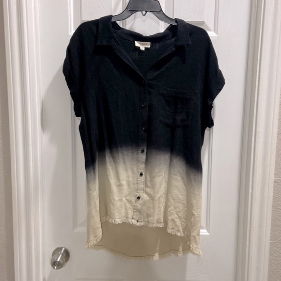 UMGEE BUTTON UP SHORT SLEEVE BLEACH DIPPED Size Small - Picture 1 of 6